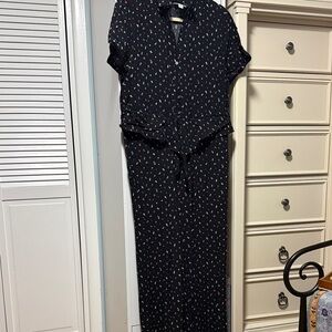 J Jill Women's Black Jumpsuit with Red floral Accents